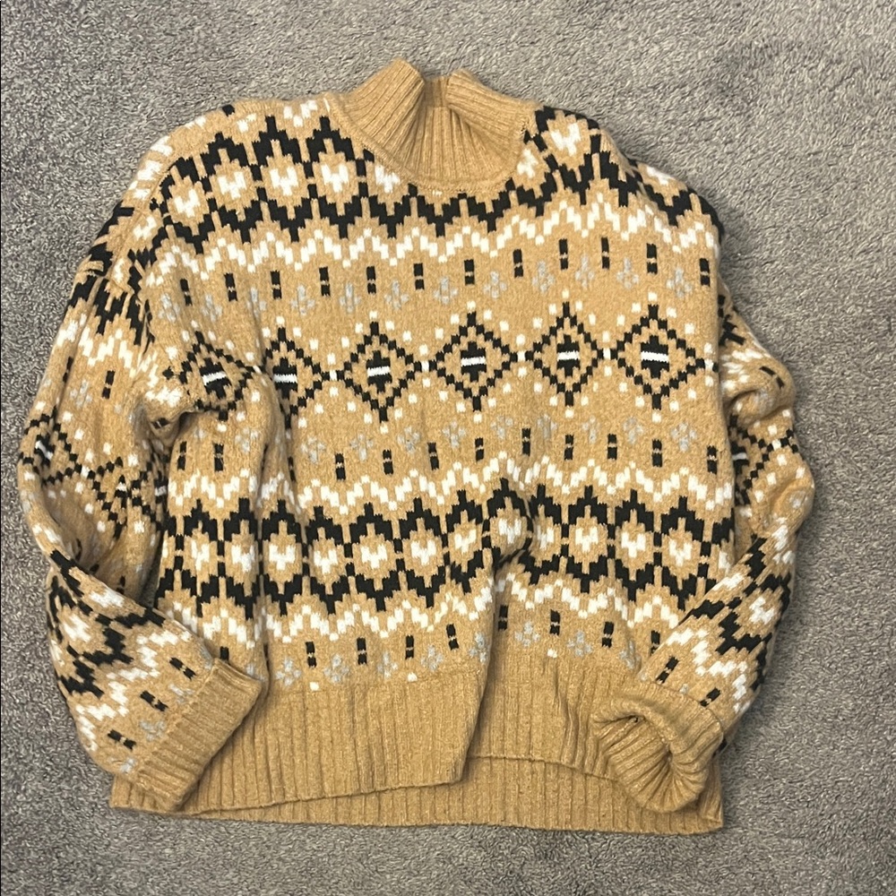 Womens Tan Patterned Sweater